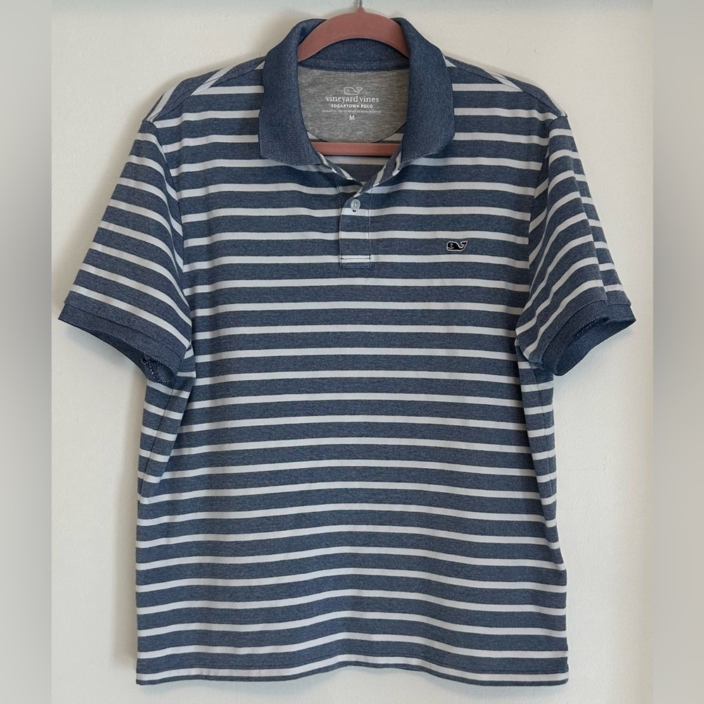 Men’s Vineyard Vines Edgartown Blue Striped Polo, Medium